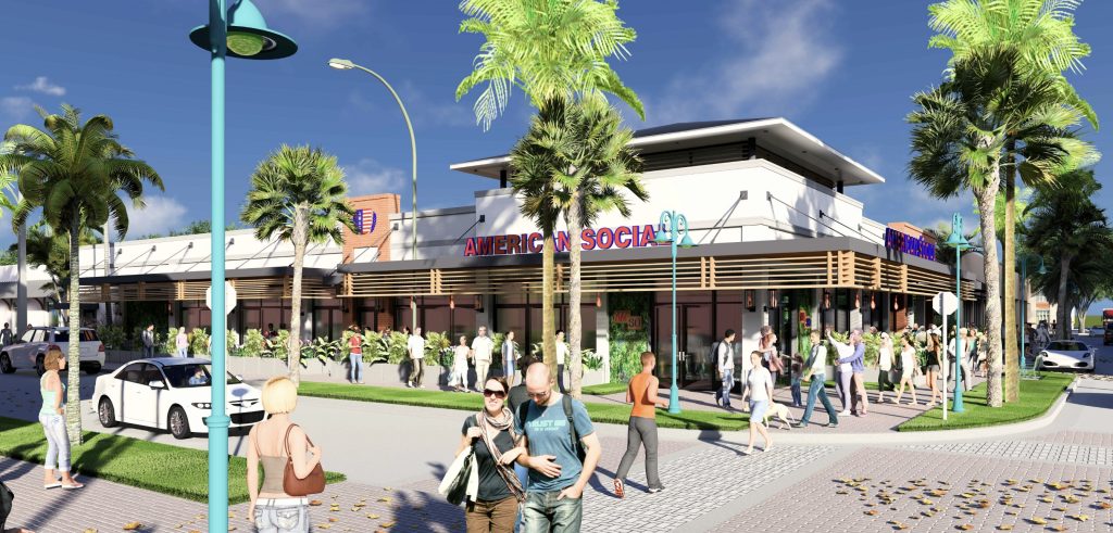 A rendering of the future outdoor dining portion of American Social, Delray Beach, FL. (Planning Document)